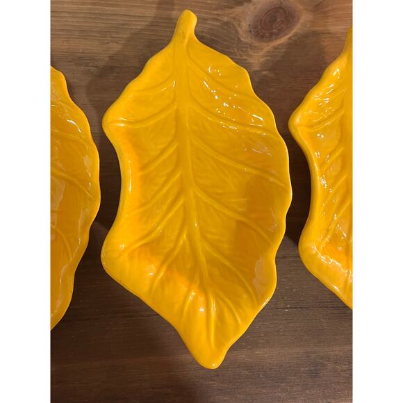 Vtg California Pottery 48 Lazy Susan Yellow Leaf 11" Dish Set MCM USA Pottery - Picture 8 of 12